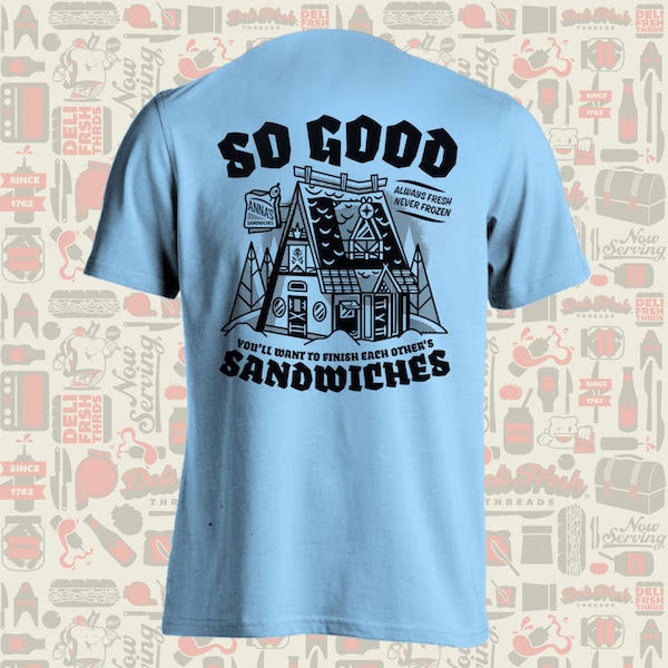 Anna's sandwich shop back of t-shirt