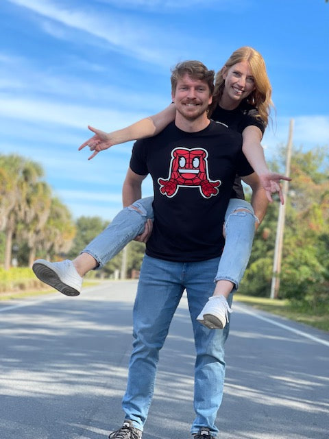 Guy and Girl posing wearing Spider Bread T-shirt