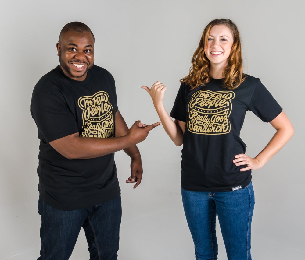 Guy and Girl wearing Sandwich Quote t-shirt