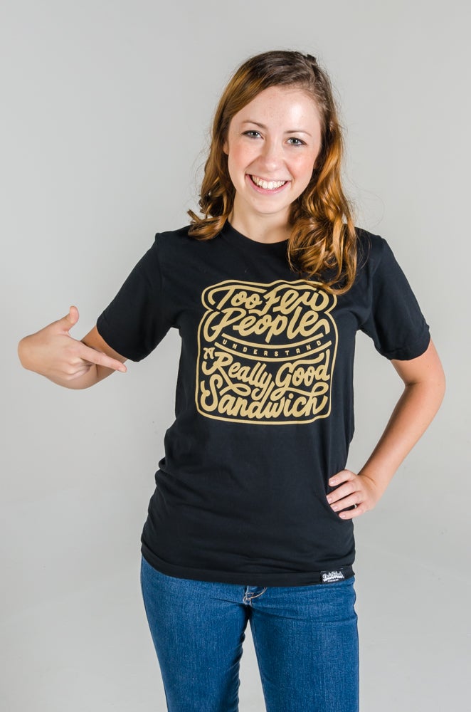 Girl wearing a sandwich quote t-shirt