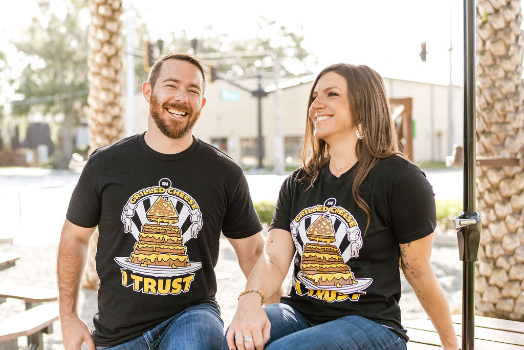 Guy and Girl wearing In Grilled Cheese I Trust T-shirt