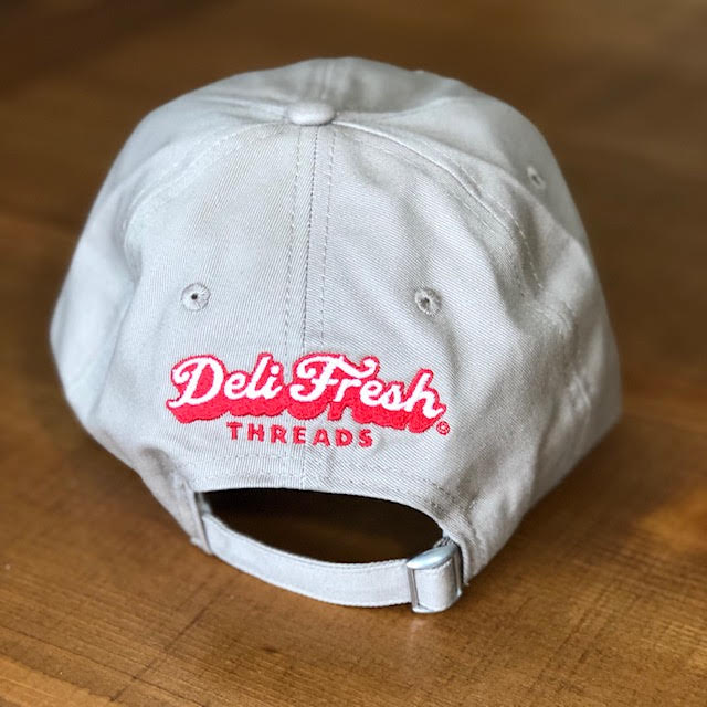 back of the relaxed fit hat with Deli Fresh Threads embroidered