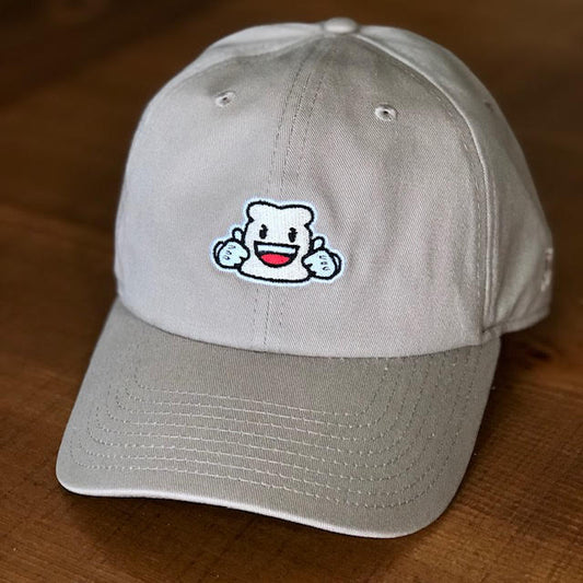 Khaki relaxed fit hat with embroidered Biggie Bread on front
