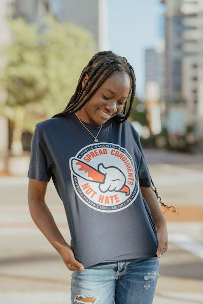 Girl wearing Speed Condiment Not Hate T-shirt