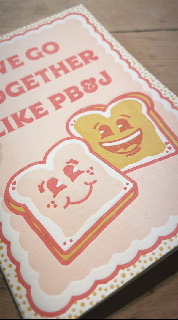 Close up of PB&J greeting card