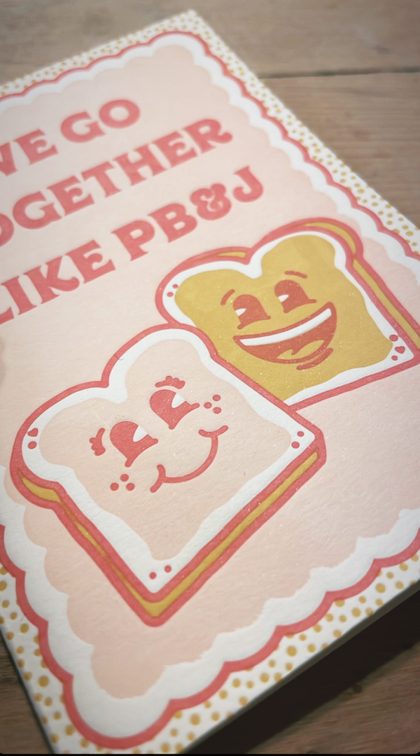 Close up of PB&J greeting card 