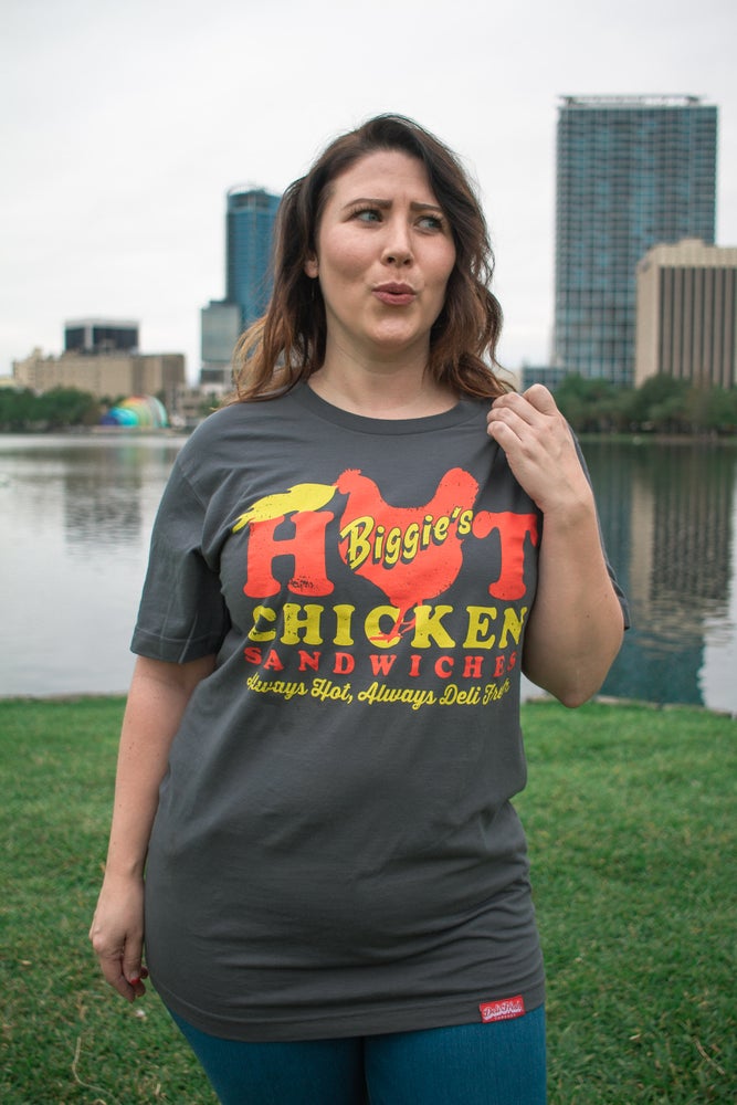 Girl wearing Nashville Hot Chicken Sandwich T-shirt