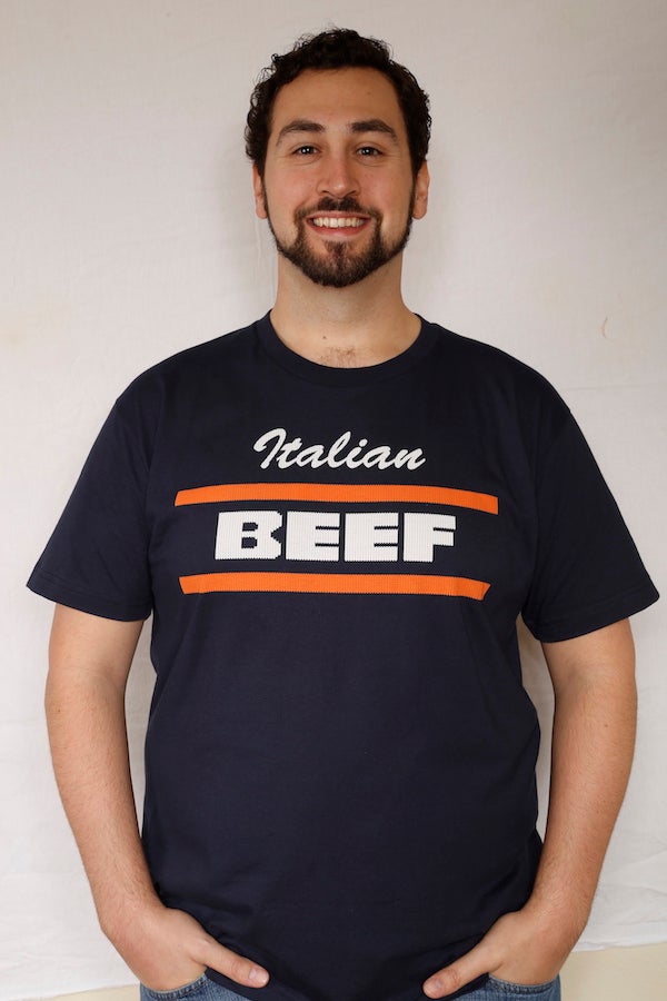 Guy wearing a Chicago Italian Beef T-shirt