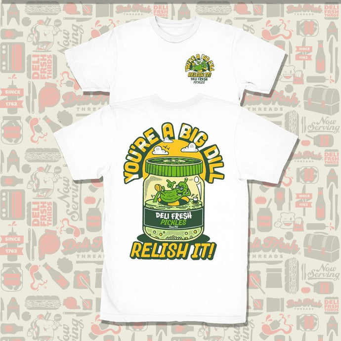 Front and back of the Big Dill pickle T-shirt