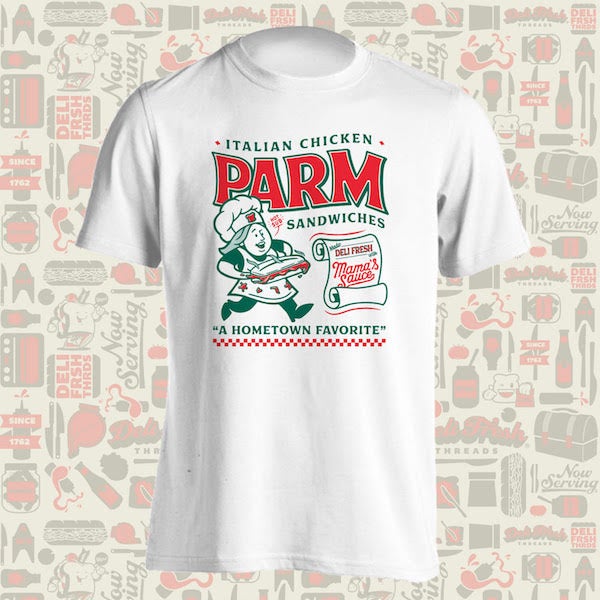 Mock up of a Chicken Parmigiana Sandwich T-shirt
