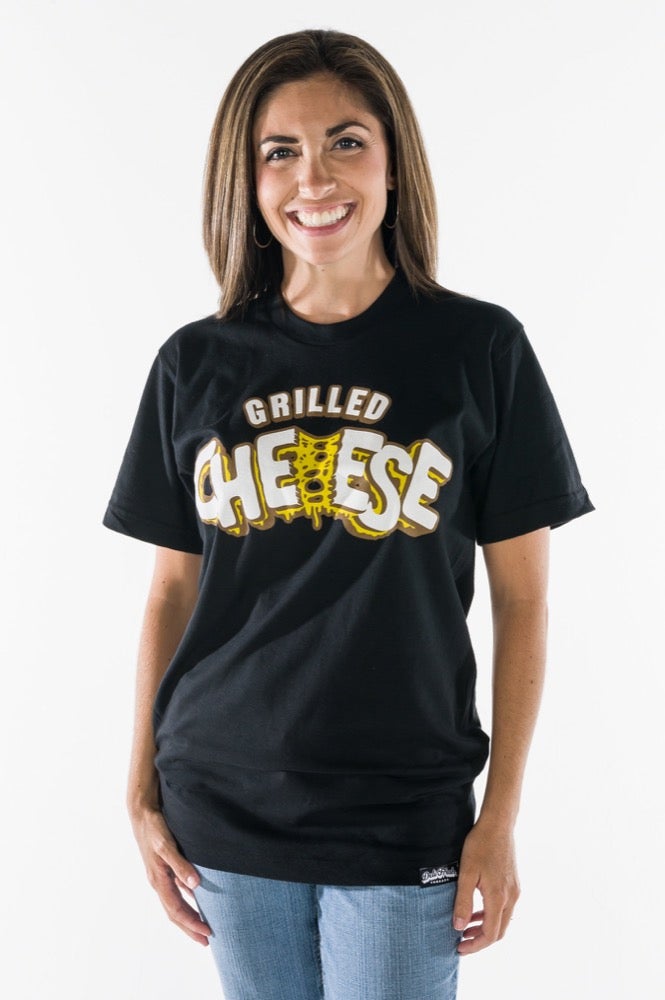 Girl wearing black Grilled Cheese T-shirt