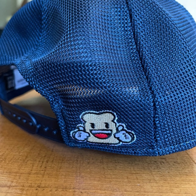 Closeup of the Biggie Bread mascot on back of Snapback Trucker hat