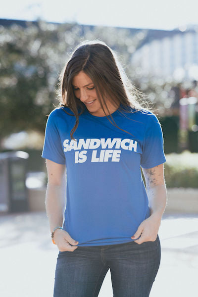 girl wearing a Sandwich is Life T-shirt