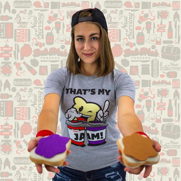 Girl wearing a That's My Jam t-shirt- Biggie Bread as a DJ spinning Jam