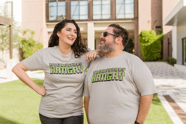Guy and Girl Wearing Incredibly Hangry T-shirt