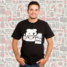 Load image into Gallery viewer, Guys smiling wearing Black Biggie Bread holding a Deli Fresh Threads bag T-shirt
